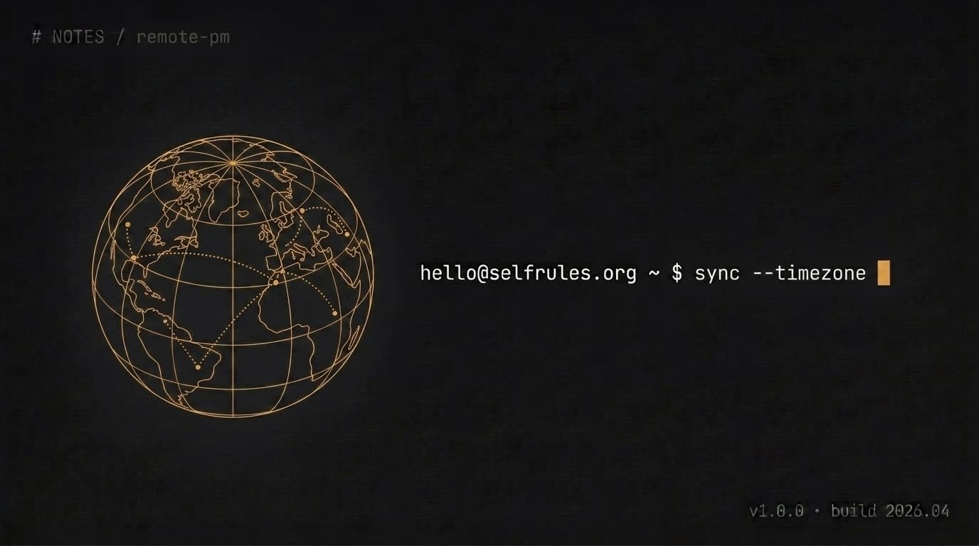 Wireframe illustration of a globe with timezone connections — hello@selfrules.org ~ $ sync --timezone