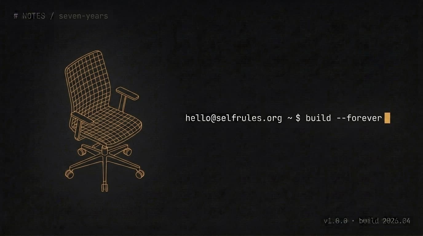 Wireframe illustration of an office chair — hello@selfrules.org ~ $ build --forever