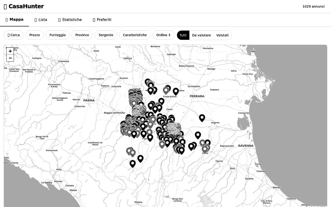 CasaHunter, la mappa degli annunci in provincia di Modena e Bologna