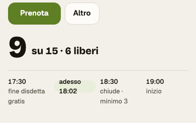 Il gestionale di 21Lab, una classe con 9 posti presi su 15 e gli orari di disdetta